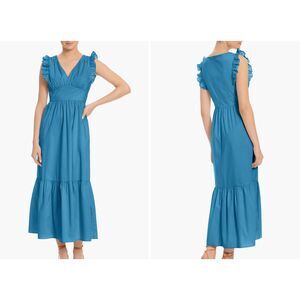 Maggy London V-Neck Sleeveless Tiered Maxi Dress Women's 8P Bright Blue Cottage